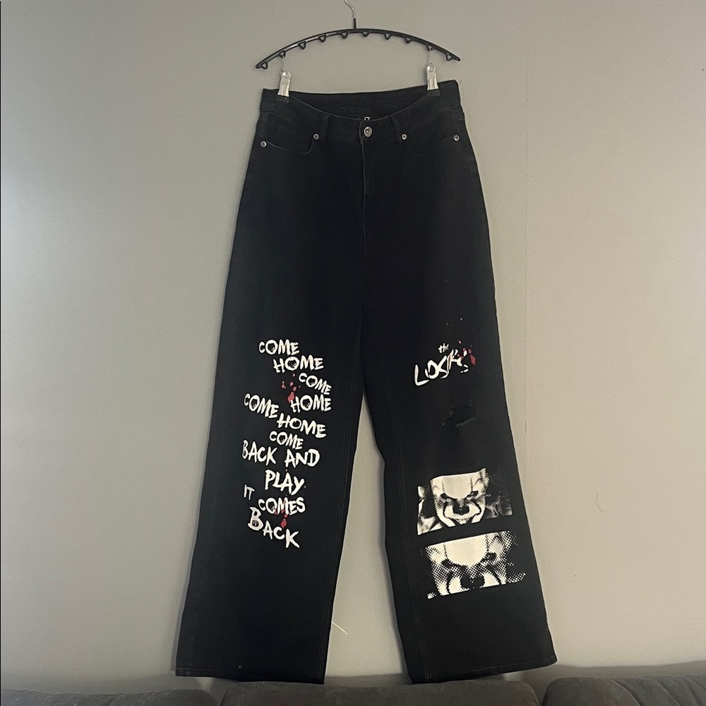 IT Chapter Two Black Wide Leg Jeans with Graphic Design Size 5